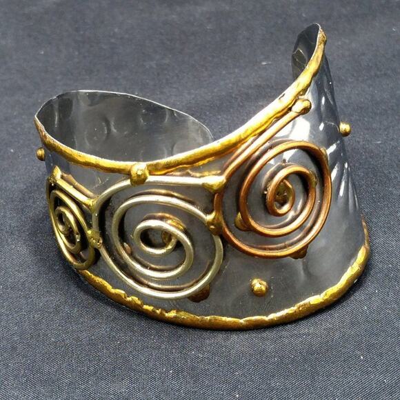 Artisan Mixed Metal Handmade Cuff Bracelet, 6 3/8 Inches - Picture 3 of 9
